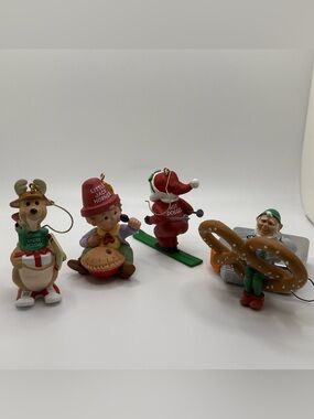 Vintage Christmas Ornaments Lot Santa Skier Elf Pretzel Kangaroo Hallmark vtg